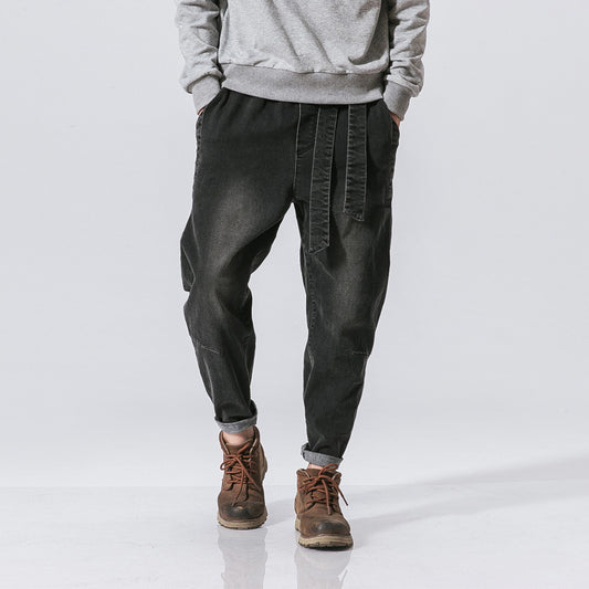 Plus Size Retro Loose Denim Trousers for Men