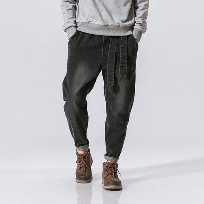 Plus Size Retro Loose Denim Trousers for Men